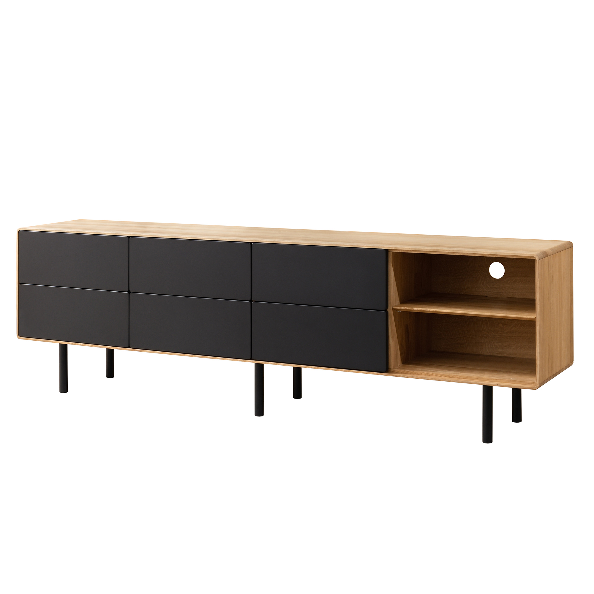 Тумба ТВ Stanles B&W, c 6 ящиками, размер 213х40х64 см