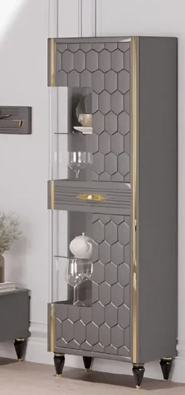 Шкаф витрина Олимпия Мария 1х-дверный, цвет: графит с золотом, 60x45x200, (ГМР-01)ГМР-01