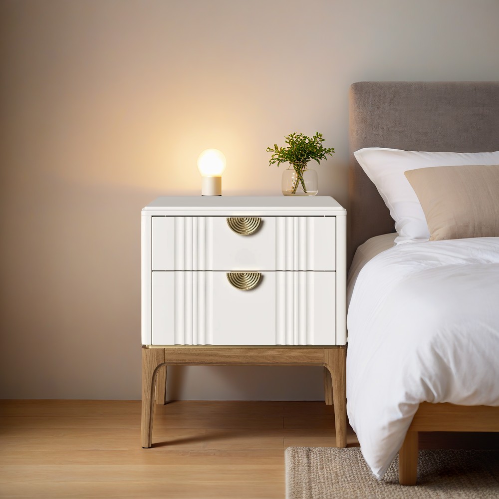 Тумбочка прикроватная Bari White, 2 ящика, 52х45х62 см, цвет: белый (BR302W)BR302W Тумбочка прикроватная Bari White, 2 ящика, 52х45х62 см, цвет: белый (BR302W)BR302W