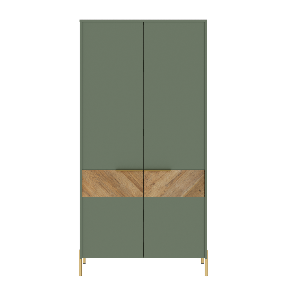 Шкаф 2-х дверный БРВ Сиена (Siena), 101x60x201 см, цвет: дымчатый зеленый/дуб вотан (SZF2D)SZF2D