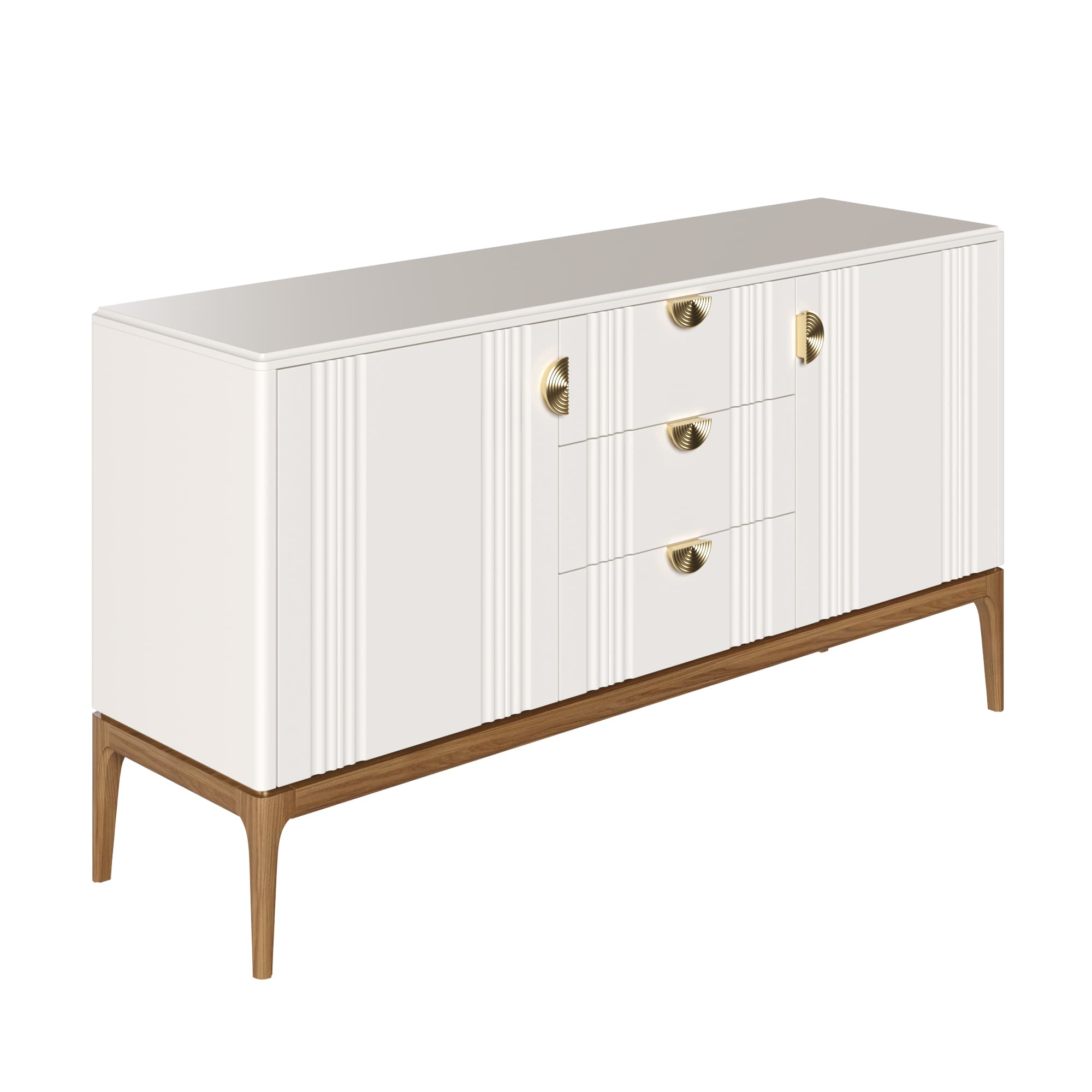 Комод Bari White, широкий, 3 ящика+двери, 160x50x95 см, цвет: белый (BR403W)BR403W Комод Bari White, широкий, 3 ящика+двери, 160x50x95 см, цвет: белый (BR403W)BR403W