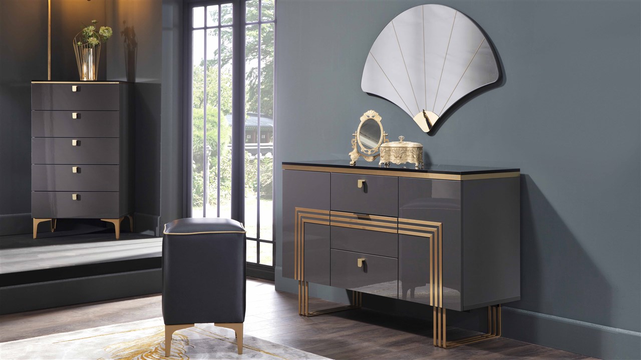 Комод-стол туалетный Bellona Carlino, 131x45x86, цвет: антрацит/золото (CARL-23)CARL-23
