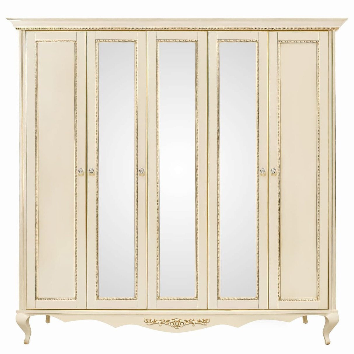 Шкаф платяной Timber Неаполь, 5-ти дверный с зеркалами 249x65x227 см, цвет: ваниль с золотом (Т-525/VO)Т-525