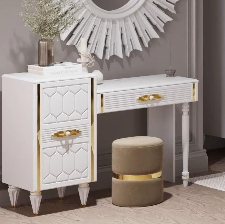 Стол туалетный Веллона Алено, цвет: белый с золотом, 116x40x80 см (ВЕЛСМР-06)ВЕЛСМР-06