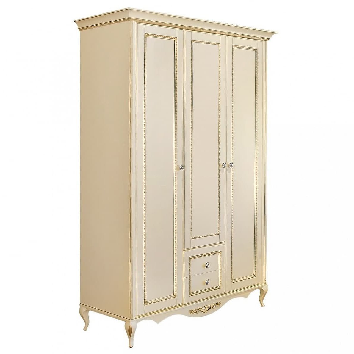 Шкаф платяной Timber Неаполь, 3-х дверный 159x65x227 см, цвет: ваниль с золотом (Т-523Д/VO)Т-523Д
