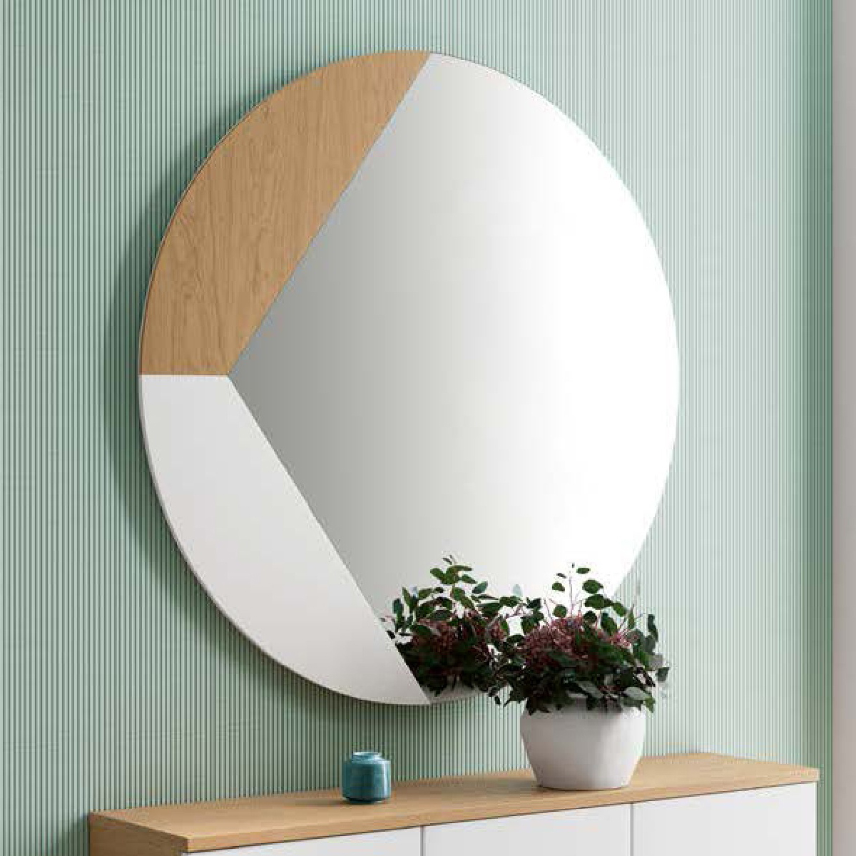 Зеркало с рамой Disemobel Kendra, цвет Roble Natura/Blanco Mate, размер 100x2x100 см (4023)4023