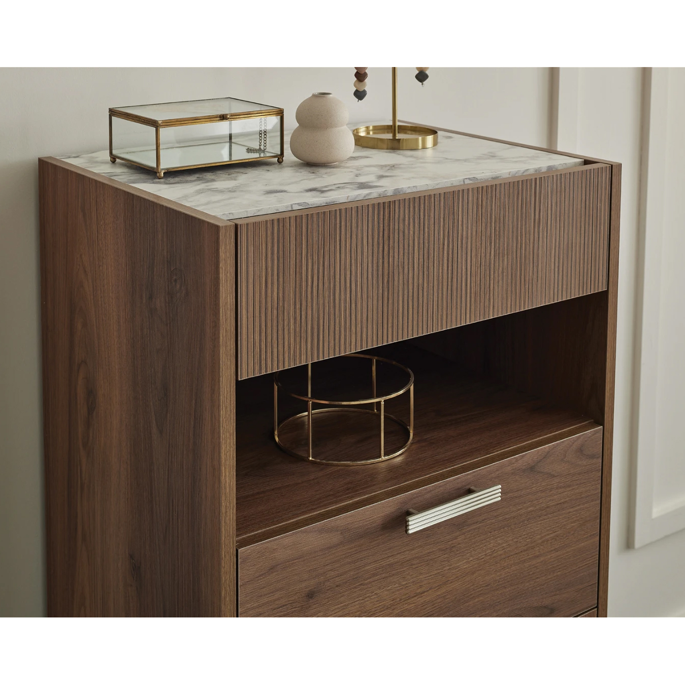 Высокий комод с мраморной поверхностью Enza Home Pavia, размер 60х46х115 см55555000002432 Высокий комод с мраморной поверхностью Enza Home Pavia, размер 60х46х115 см55555000002432