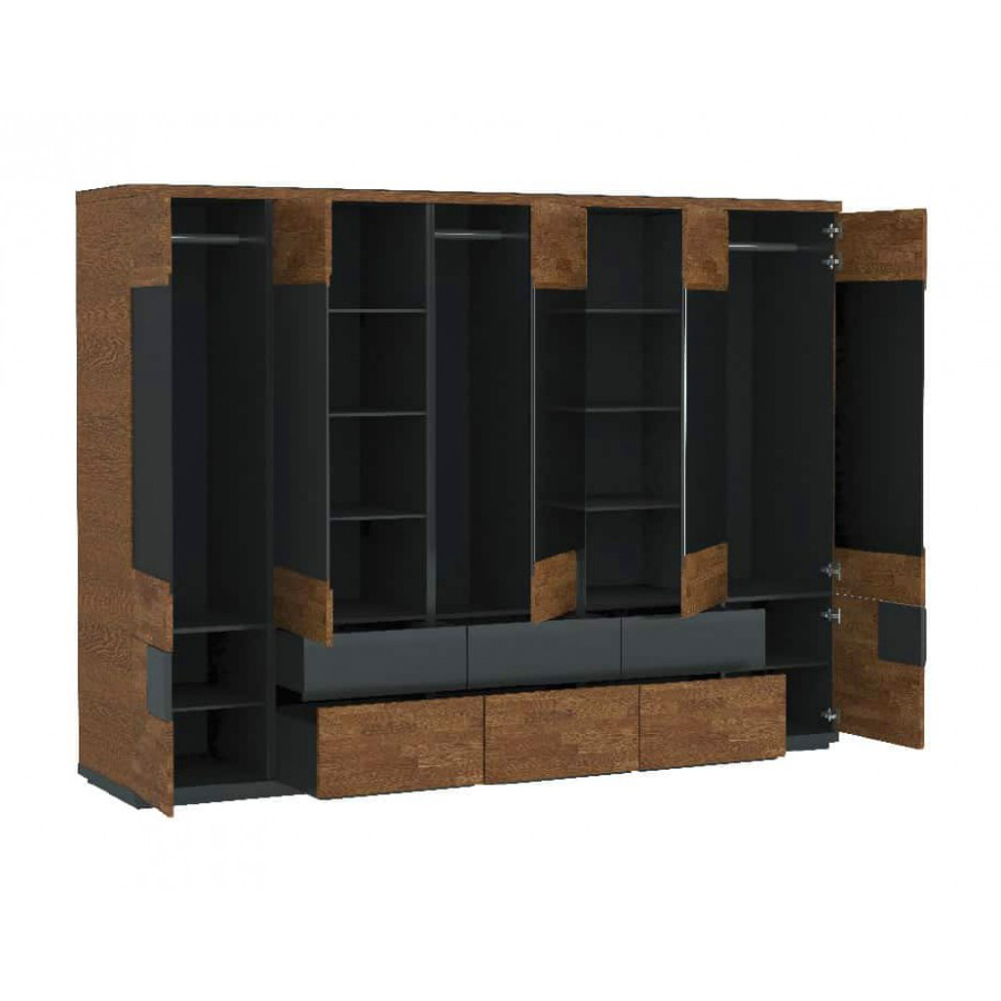 Шкаф Mebin Verano, 5 дверный, размер: 285х62х210, цвет: античный орех+черный (Szafa V)Szafa V