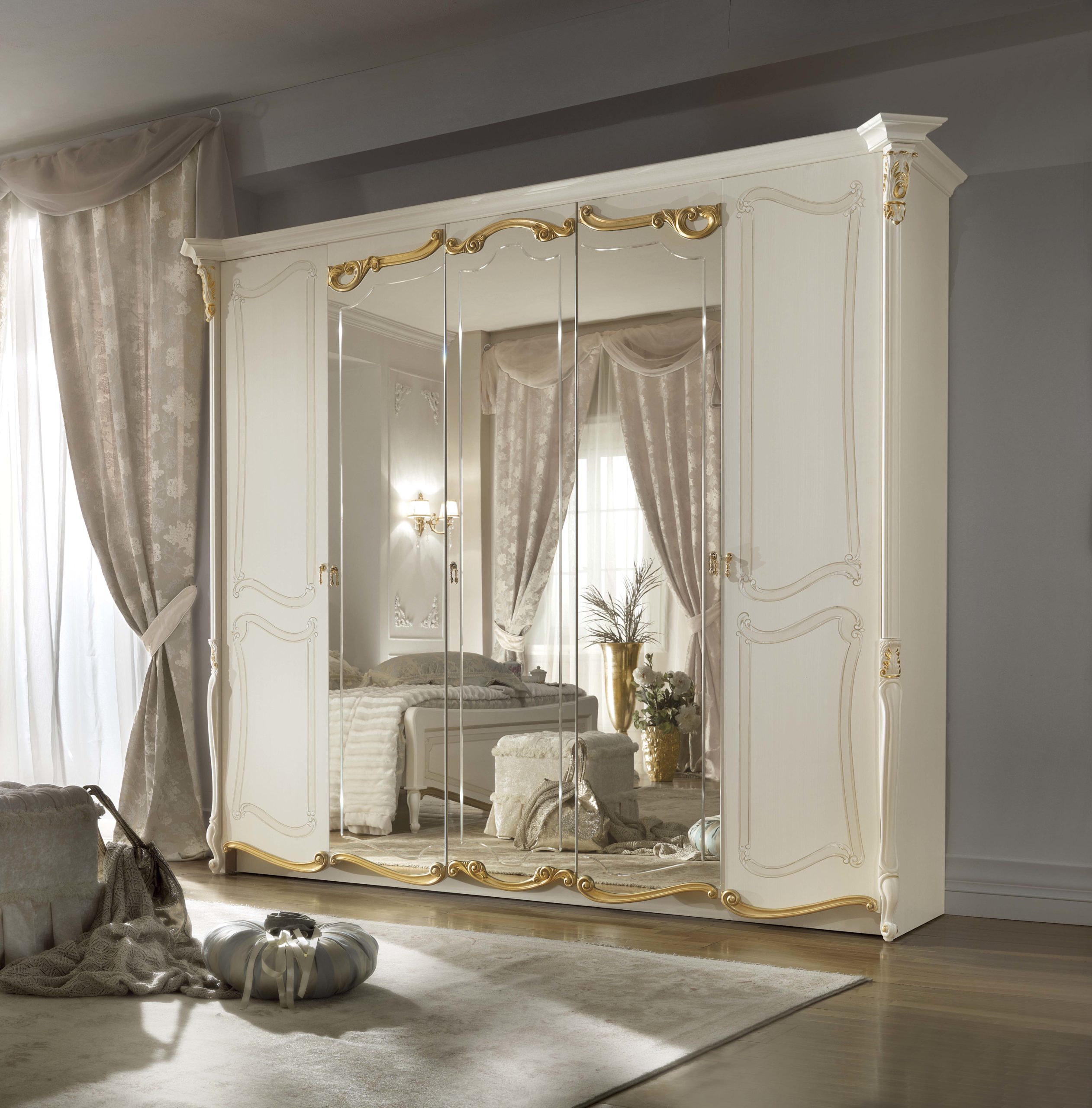 Шкаф платяной Casa+39  La Fenice laccato, 5-х дверный, с зеркалами, цвет: белый, 276x75x229 см (1314)1314