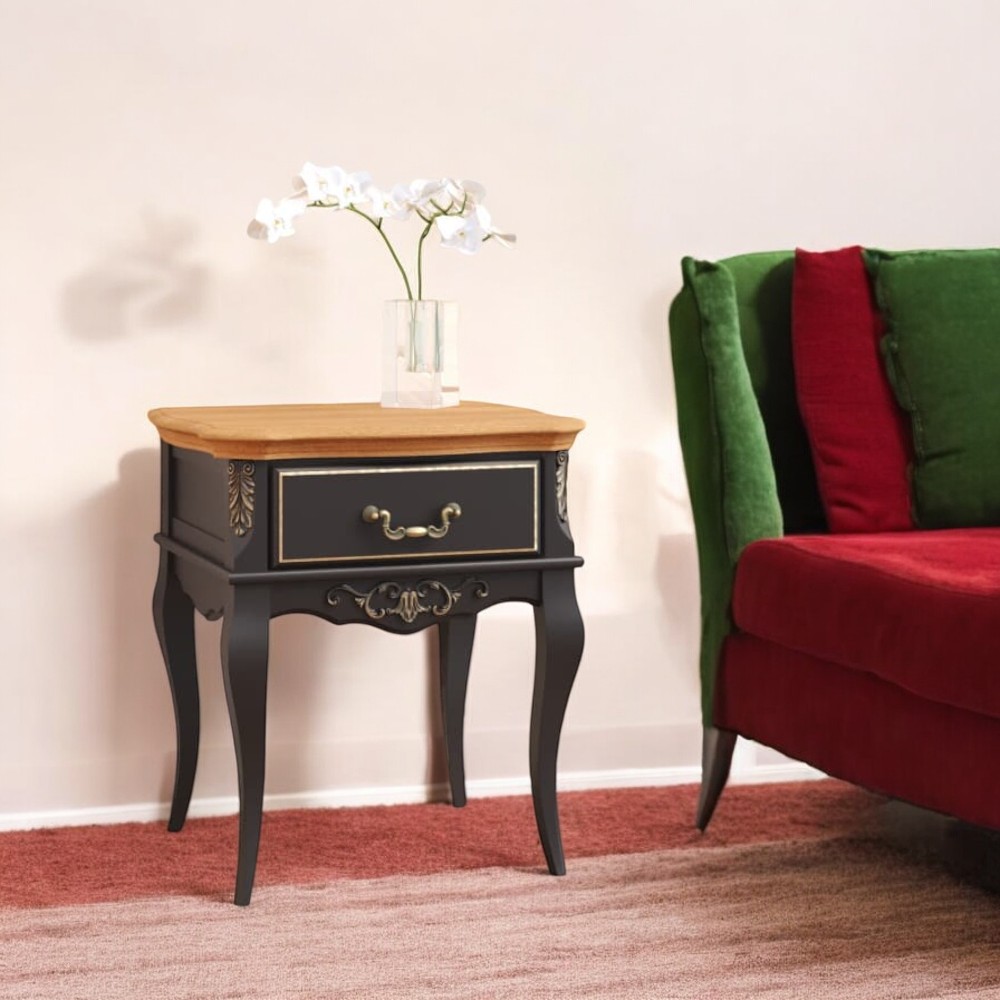 Тумба прикроватная Aletan Provence Wood, узкая, 1 ящик, 44х36х66 см, цвет: черный-дерево (W306BL)W306BL Тумба прикроватная Aletan Provence Wood, узкая, 1 ящик, 44х36х66 см, цвет: черный-дерево (W306BL)W306BL