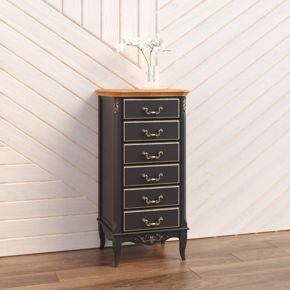 Комод Aletan Provence Wood, 6 ящиков, цвет: черный-дерево 61х48х110см (W406BL)W406BL Комод Aletan Provence Wood, 6 ящиков, цвет: черный-дерево 61х48х110см (W406BL)W406BL