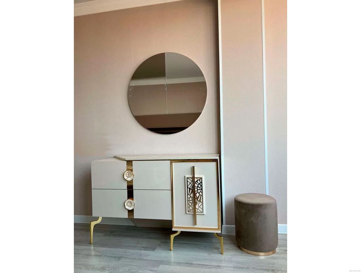 Туалетный стол с зеркалом и пуфом Арида Грация, цвет бежевый, 120х48х82 см. Туалетный стол с зеркалом и пуфом Арида Грация, цвет бежевый, 120х48х82 см.