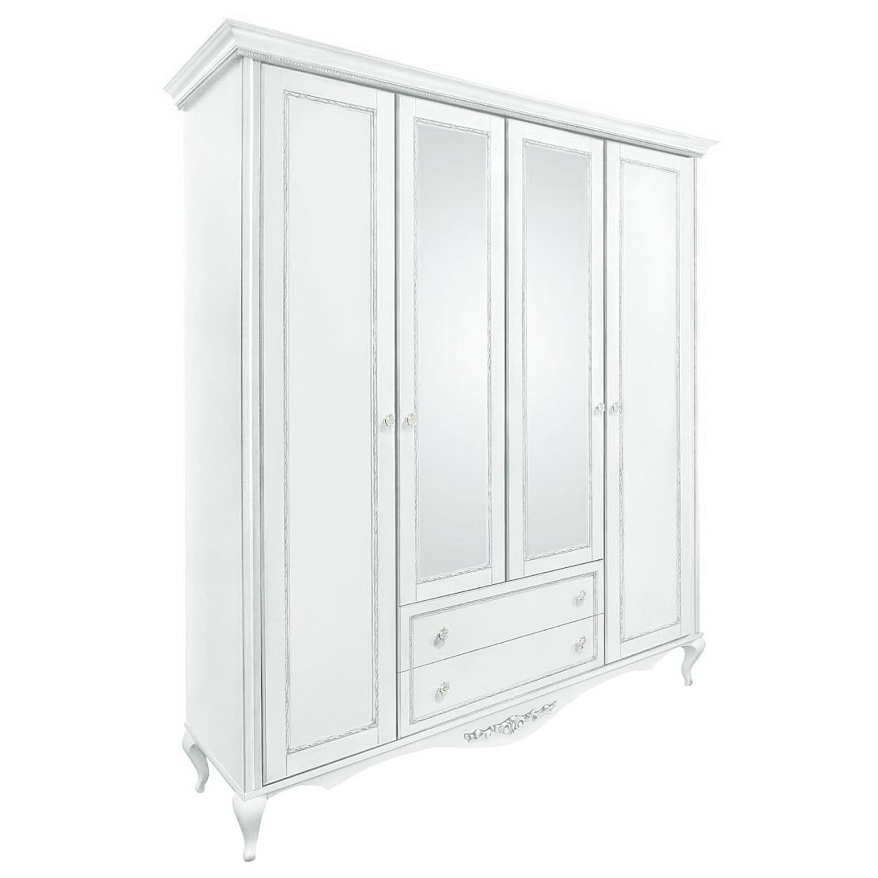 Шкаф платяной Timber Неаполь, 4-х дверный с зеркалами 204x65x227 см, цвет: белый с серебром (Т-524/BA)Т-524