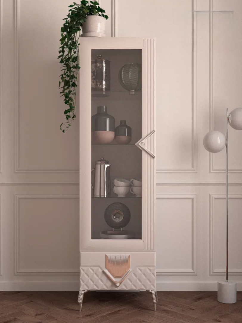 Витрина Олимпия Севиль 1х-дверная, цвет: Кашемир с серебром, 50x52x200, ГСВ-01ГСВ-01