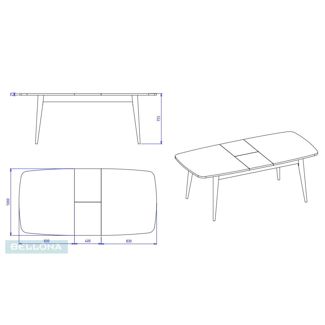 Стол обеденный Bellona Monreal, ножки круглые, раскладной, размер 166(206)x100x76 см (MONR-14B) остаткиMONR-14B