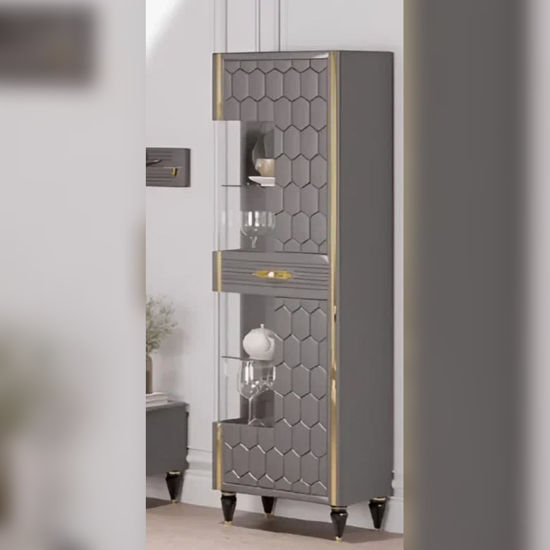 Шкаф витрина Веллона Алено 1х-дверный, цвет: графит с золотом, 60x45x200 см (ВЕЛГМР-01)ВЕЛГМР-01