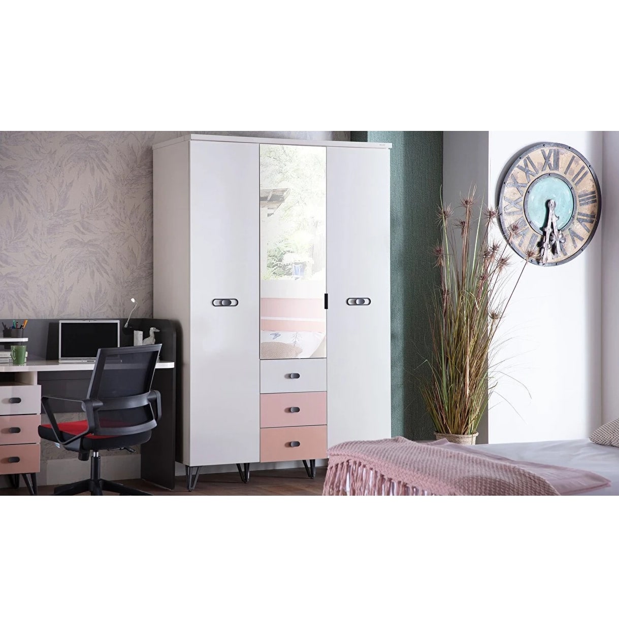 Шкаф платяной Bellona Menty, 3-х дверный, цвет: пудра, размер 135х62х208 см (MENTY-21)MENTY-21