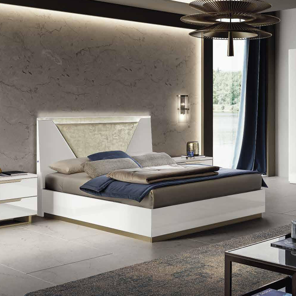 Кровать Camelgroup Smart Bianco, двуспальная, с подъемным механизмом, панель из ткани Alikante 474 col.20, цвет: белый лак, 180x200 см (162LET.07BI+162LET.11TS)162LET.07BI+162LET.11TS