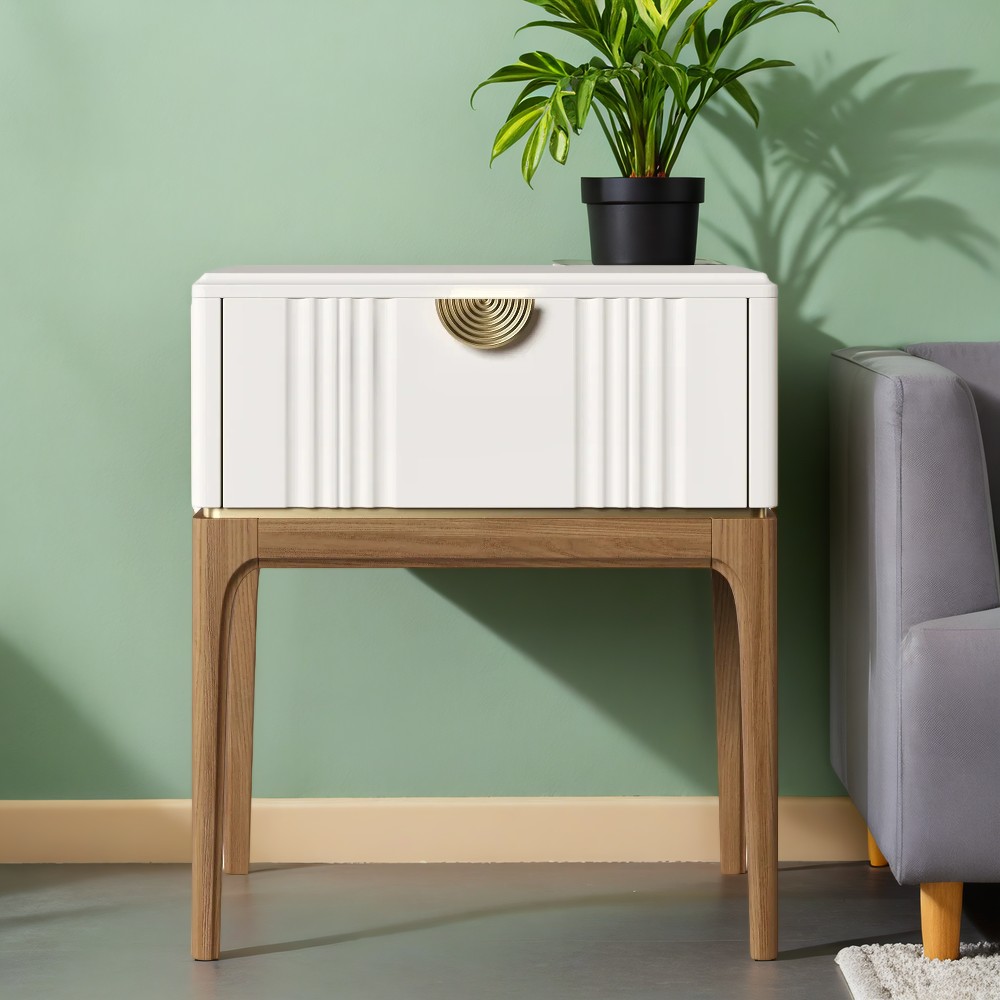 Тумбочка прикроватная Bari White, 1 ящик, 52х45х62 см, цвет: белый (BR301W)BR301W Тумбочка прикроватная Bari White, 1 ящик, 52х45х62 см, цвет: белый (BR301W)BR301W