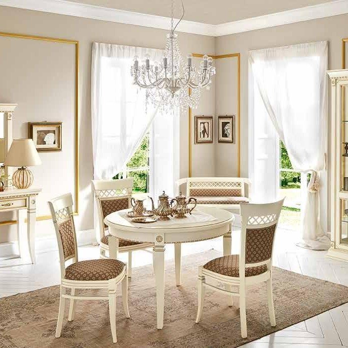 Стол обеденный Prama Palazzo Ducale laccato, круглый, раздвижной, цвет: белый с золотом, 110(148)x110x76 см (71BO54)71BO54