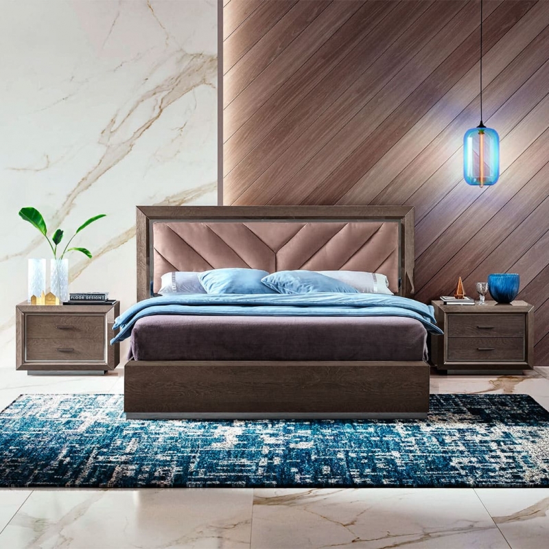 Кровать Camelgroup Elite silver, двуспальная, 160х200 см, мягкое изголовье Nabuk 12, цвет: серебристая береза (165LET.07PL)165LET.07PL