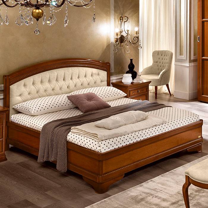Кровать Camelgroup Torriani Giorgione двуспальная, с мягким изголовьем Capitone, без изножья, цвет: орех, 180x200 см (128LET.12NO)128LET.12NO