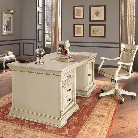 Стол письменный Prama Palazzo Ducale laccato, 2-х тумбовый, цвет: белый с золотом, 185x90x77 см (71BO02SR)71BO02SR