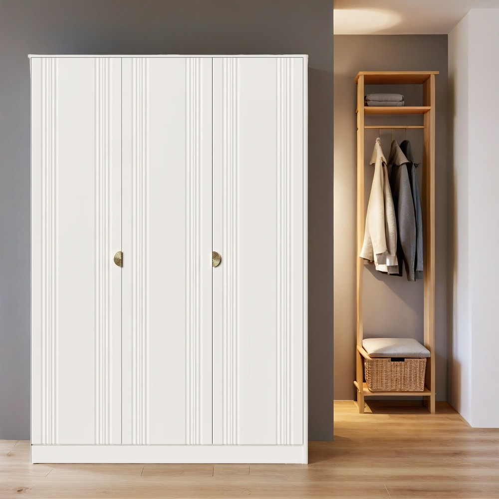 Шкаф платяной Bari White, трехдверный, 158х60х230 см, цвет: белый (BR803W)BR803W Шкаф платяной Bari White, трехдверный, 158х60х230 см, цвет: белый (BR803W)BR803W