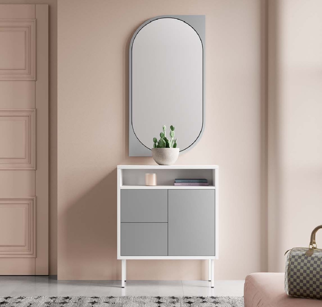 Тумба Disemobel Kendra, 74x27x90 см, цвет: Blanco|Plata 10, ножка 8 (4050)4050