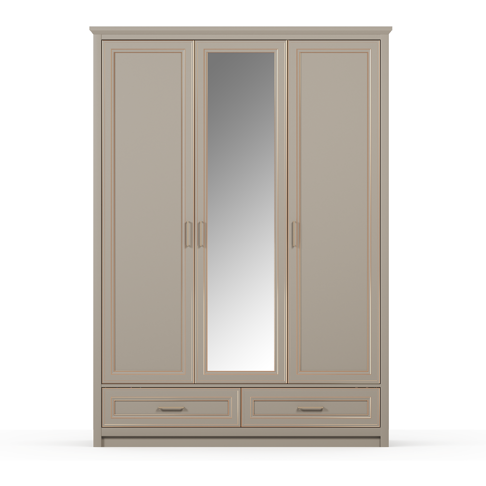 Шкаф 3 дверный с зеркалом БРВ Классик (Classic), 163x62x226 см, цвет: глиняный серый (SZF3D2S)SZF3D2S