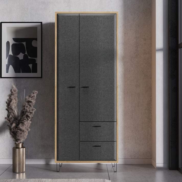 Шкаф двухдверный БРВ Грейс (Grace), цвет дуб наварра/графит, 79х42х200 см (SZF2D2S)SZF2D2S