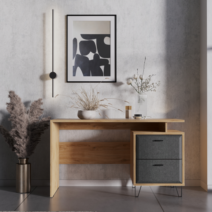 Стол письменный БРВ Грейс (Grace), цвет дуб наварра/графит, 135х56х78 см (BIU2S)BIU2S