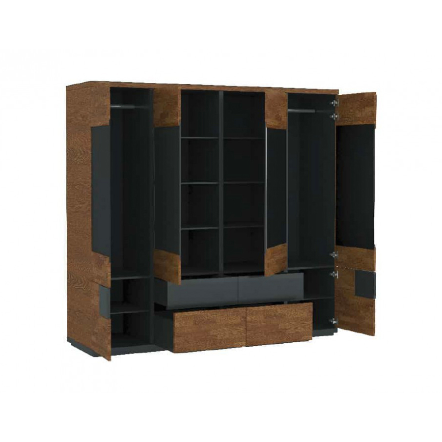Шкаф Mebin Verano, 4 дверный, размер: 224х62х210, цвет: античный орех+черный (Szafa IV)Szafa IV
