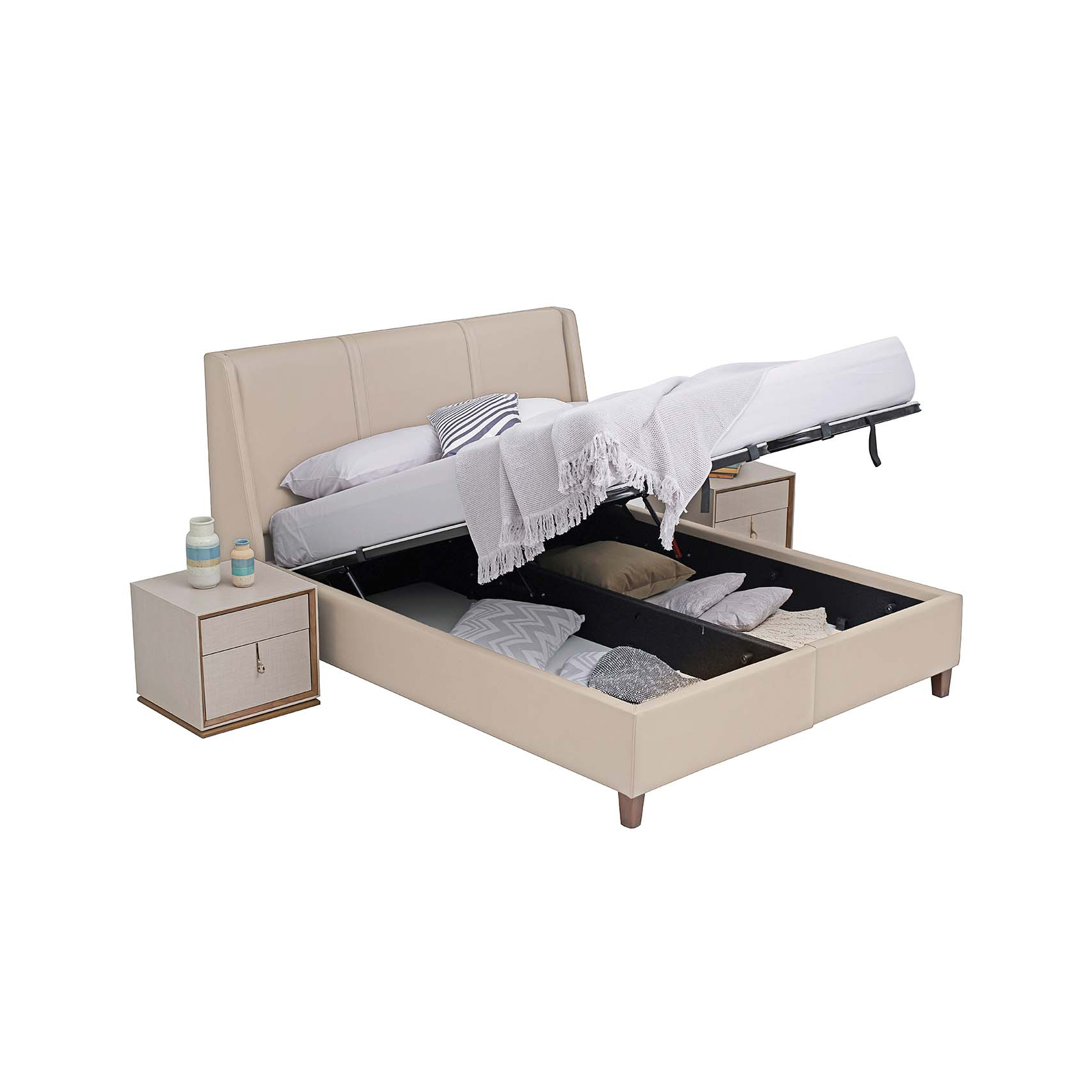 Кровать Enza Home Netha, двуспальная, с подъемным механизмом, 180х200 см, ткань 22102 Cream07.110.0516.1306.0008.0000.221+07.100.0516.1306.0017.0003.221