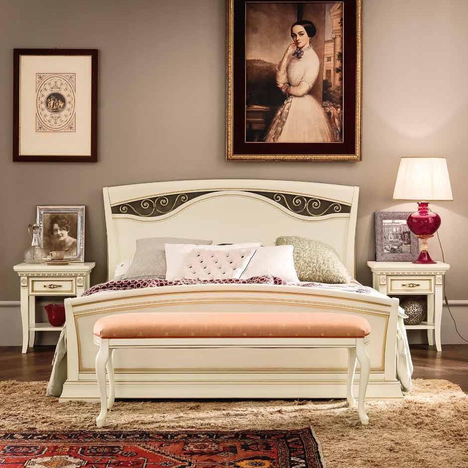 Кровать Prama Palazzo Ducale laccato, полуторная, изголовье с ковкой, с изножьем, цвет: белый с золотом, 140x200 см (71BO43LT)71BO43LT