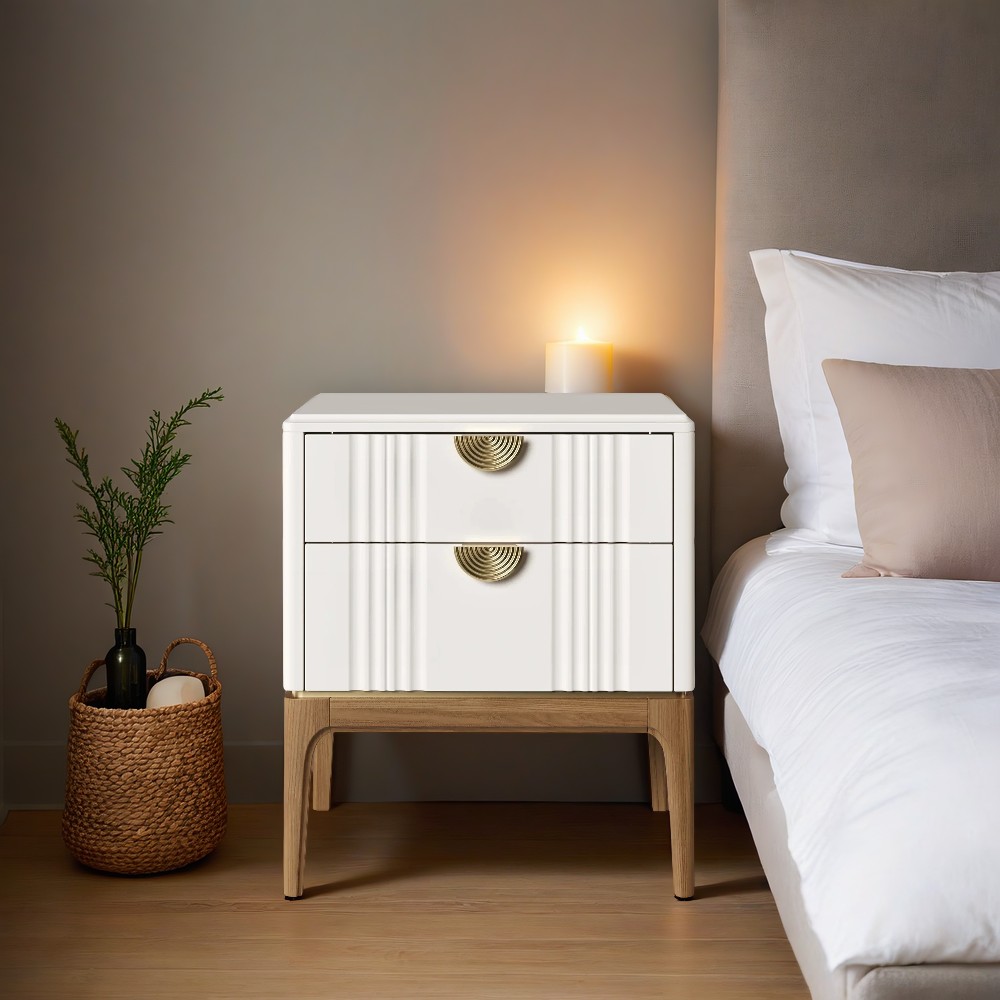 Тумбочка прикроватная Bari White, 2 ящика, 52х45х62 см, цвет: белый (BR302W)BR302W Тумбочка прикроватная Bari White, 2 ящика, 52х45х62 см, цвет: белый (BR302W)BR302W