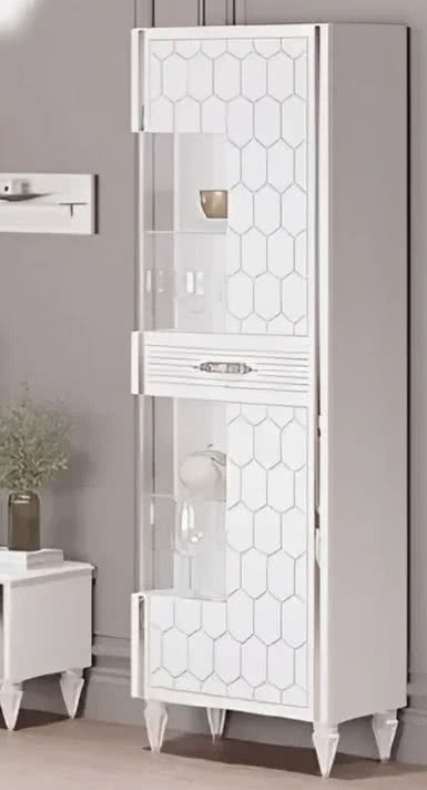 Шкаф витрина Олимпия Мария 1х-дверный, цвет: белый с серебром, 60x45x200, (ГМР-01)ГМР-01