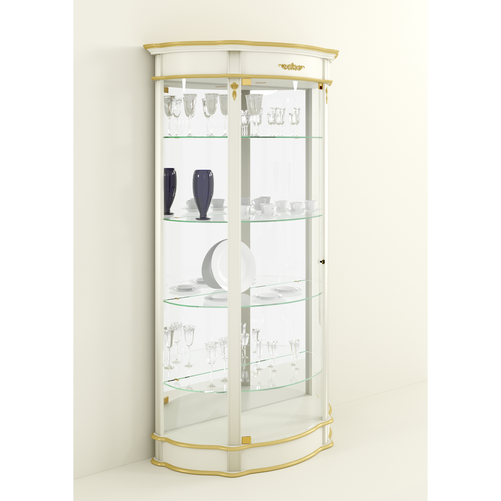 Витрина Atrium, размер 106х47х208 см, цвет: слоновая кость с золотом (М1702)М1702