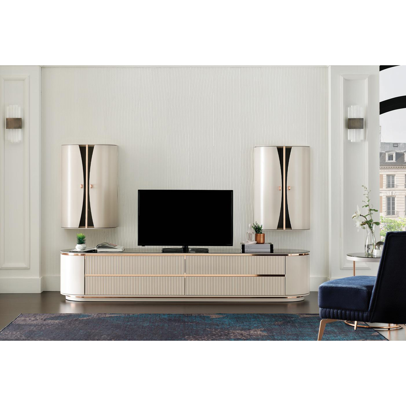 Тумба ТВ Enza Home Vienna, размер 242х55х45 см, цвет-пудровый55555000000058