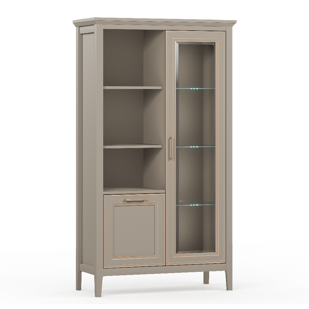 Шкаф-витрина с подсветкой БРВ Классик (Classic), 95x40x170 см, цвет: глиняный серый (REG1W1D)REG1W1D