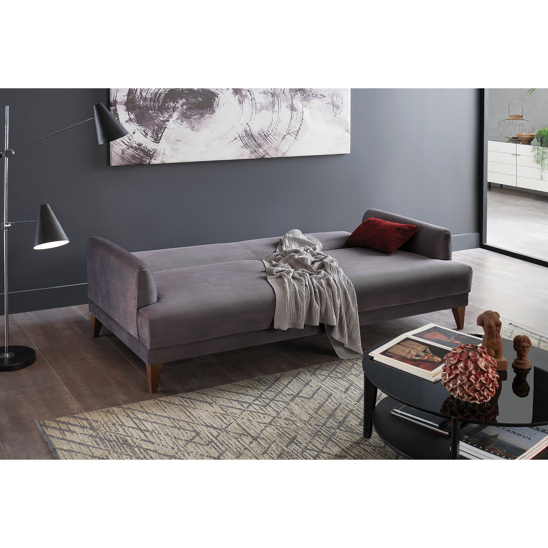 Диван-кровать Enza Home Fiore, двухместный, ткань 10405 Dark Grey, размер 190х103х82 см