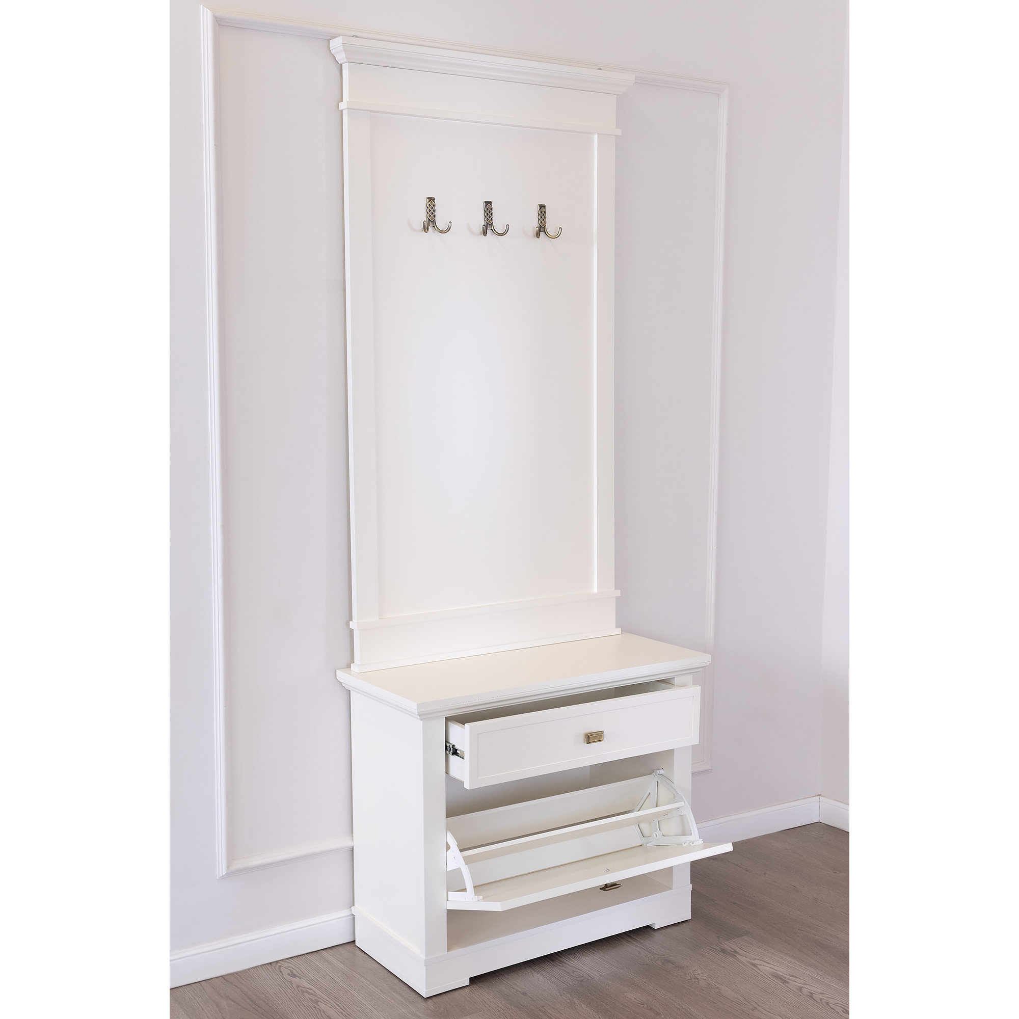 Прихожая с зеркальным шкафом Валенсия, размер 156х40х219 см, цвет: слоновая кость (M2040+М2050+М2011)M2040+М2050+М2011 Прихожая с зеркальным шкафом Валенсия, размер 156х40х219 см, цвет: слоновая кость (M2040+М2050+М2011)M2040+М2050+М2011