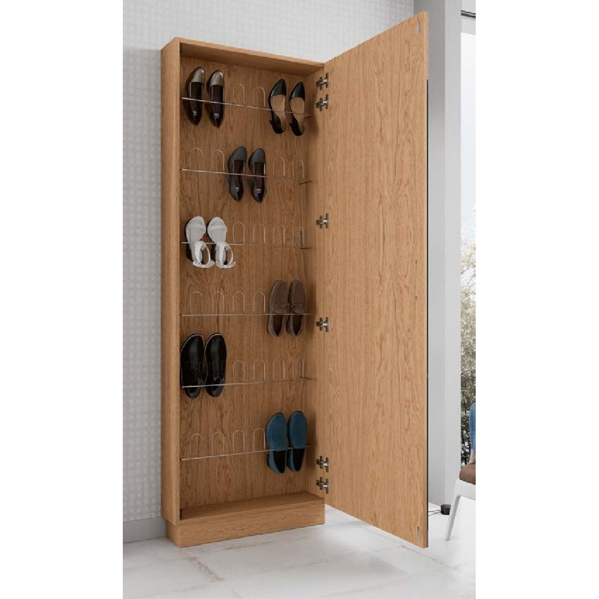 Шкаф для обуви Disemobel Kendra, 73x21x208 см, цвет Roble Seda/Nieve (4069)4069