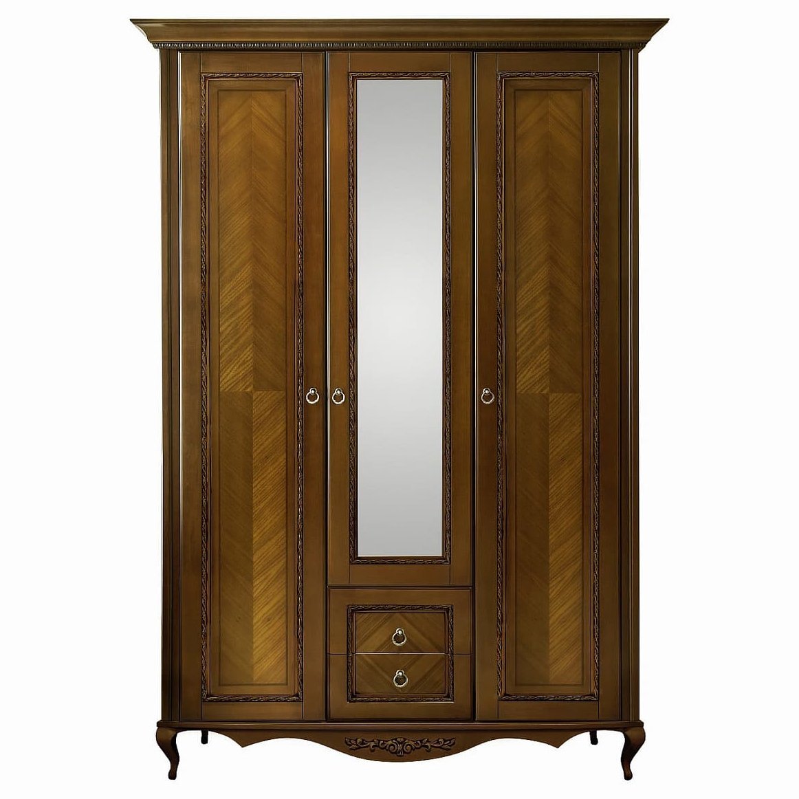 Шкаф платяной Timber Неаполь, 3-х дверный с зеркалом 159x65x227 см, цвет: орех (Т-523/N)Т-523