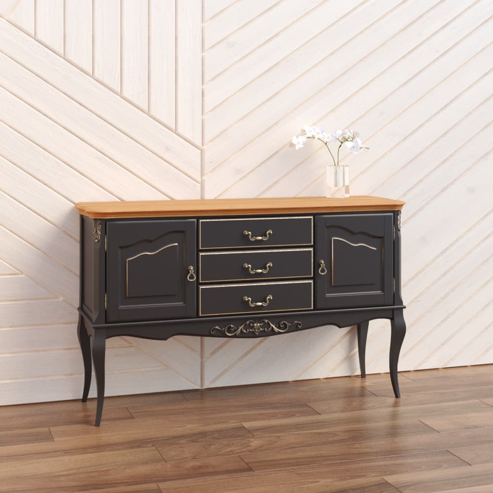 Консоль Aletan Provence Wood, 3 ящика, цвет: черный-дерево 156х52х96,5 см (W907BL)W907BL Консоль Aletan Provence Wood, 3 ящика, цвет: черный-дерево 156х52х96,5 см (W907BL)W907BL