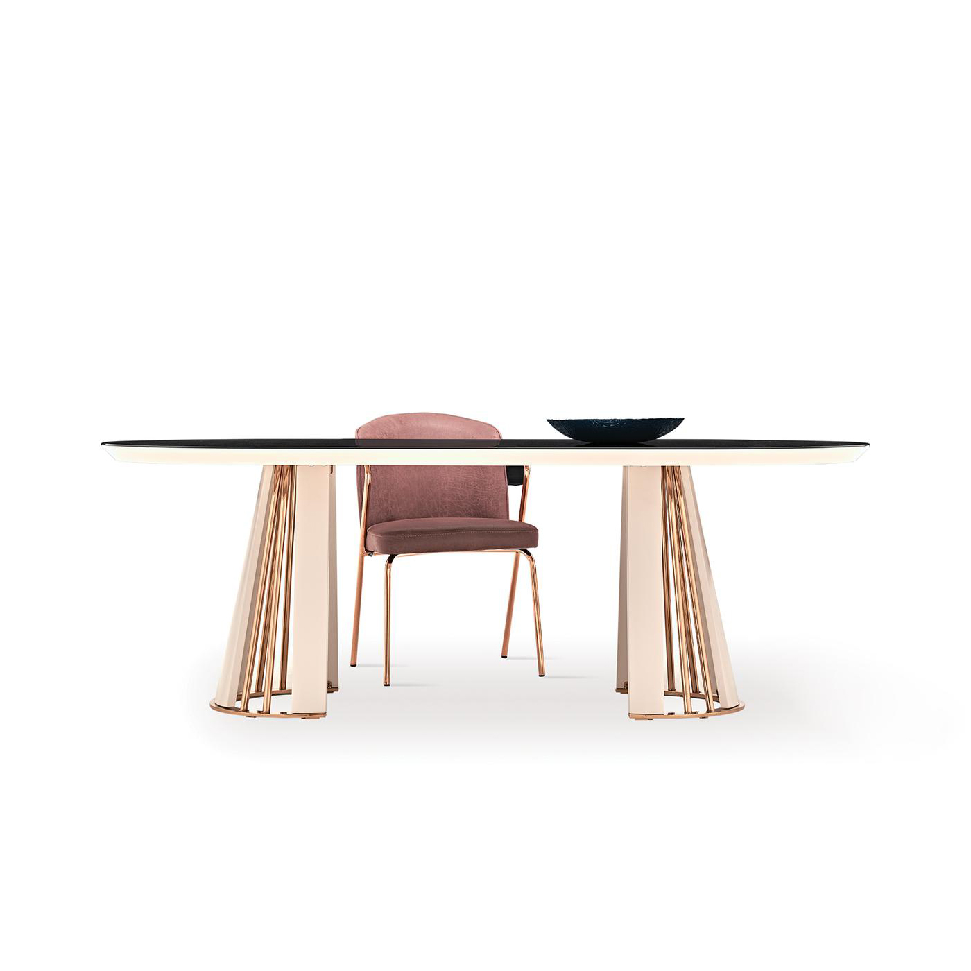 Стол обеденный Enza Home Vienna, овальный, размер 220х110х76 см, цвет пудровый, стеклянная поверхность07.182.0551.0000.0000.0226.