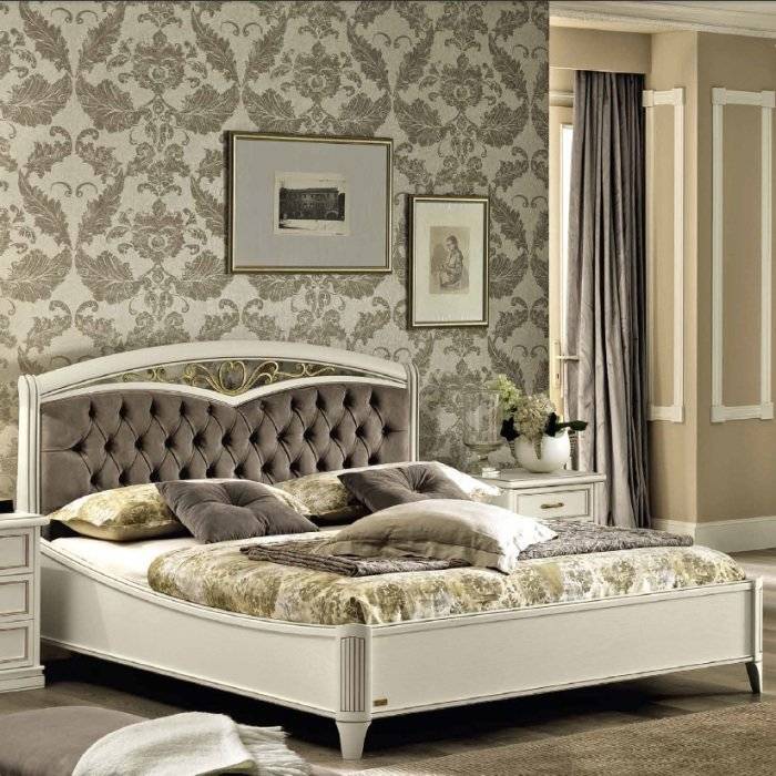 Кровать Nostalgia Bianco Antico, двуспальная, с мягким изголовьем Capitone, без изножья, цвет: белый антик, эко кожа Nabuk 4267, 160x200 см (085LET.42BA52)085LET.42BA52