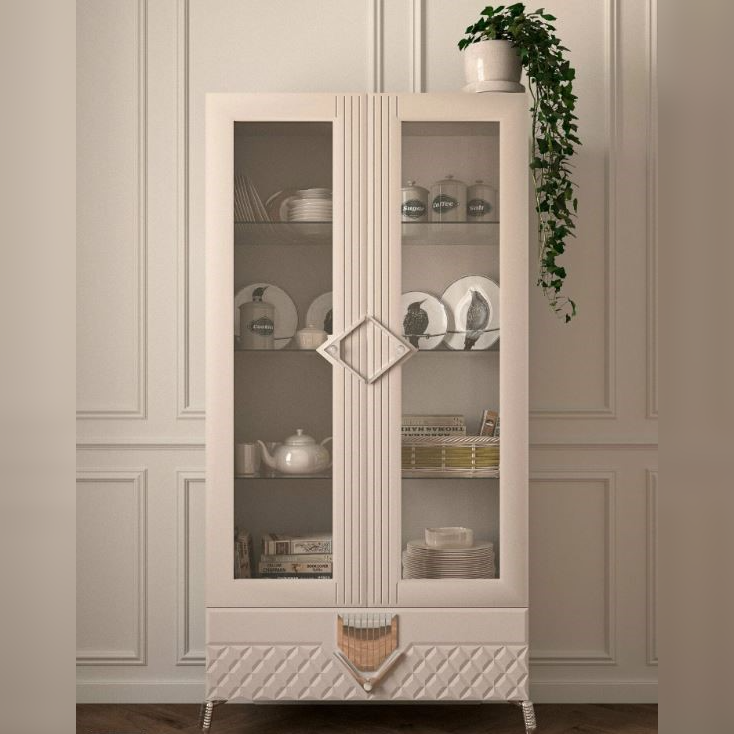 Витрина Веллона Мистрано 2х-дверный, цвет: Кашемир с серебром, 98.5x53x200 см (ВЕЛГСВ-03)ВЕЛГСВ-03