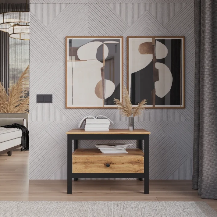 Стол журнальнальный БРВ Лофт (Loft), цвет дуб вотан, 70х70х52 см (LAW)LAW