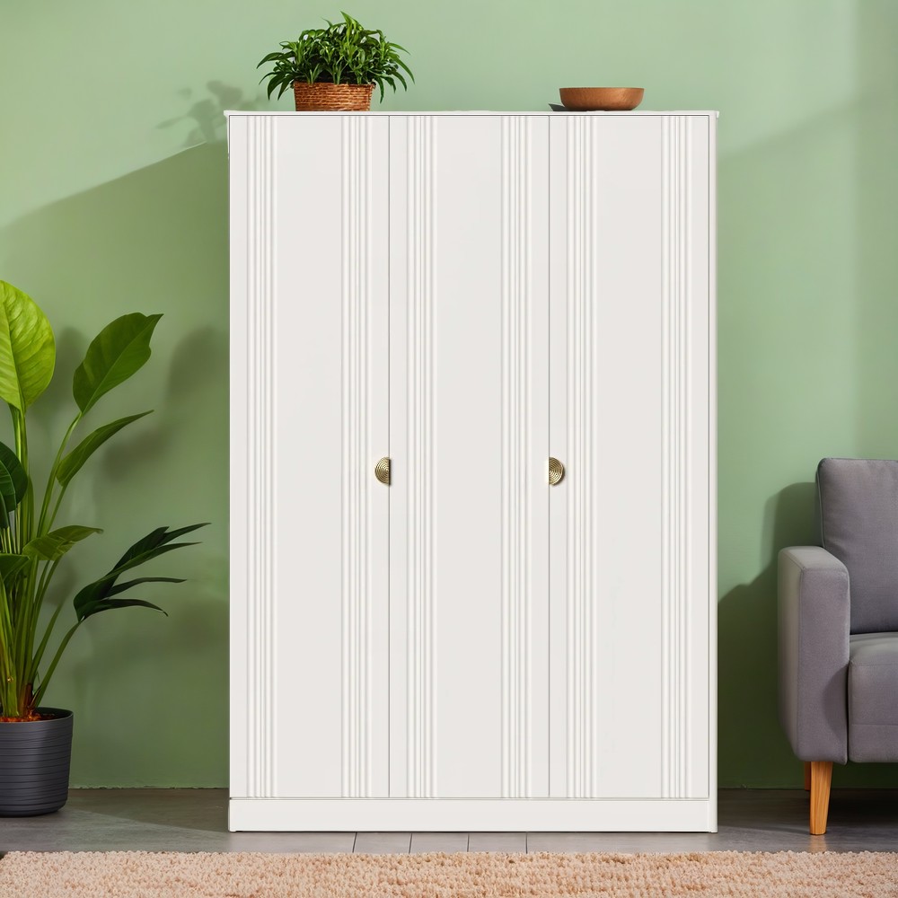 Шкаф платяной Bari White, трехдверный, 158х60х230 см, цвет: белый (BR803W)BR803W Шкаф платяной Bari White, трехдверный, 158х60х230 см, цвет: белый (BR803W)BR803W